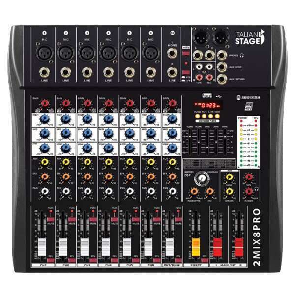Italian Stage 8-Channel Stereo Audio Mixer with DSP MultiFX