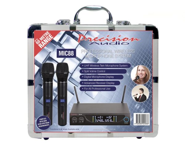 Precision Audio MIC-88 Twin Channel Professional Wireless Microphone System Dual XLR Out - Image 3