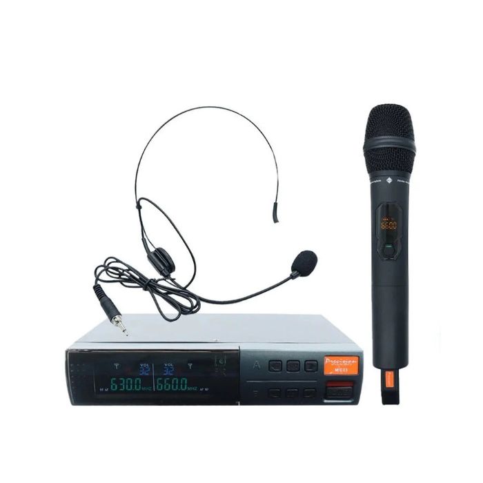 Precision Audio MIC 23 Twin Channel UHF Wireless Microphone System Handheld Bodypack