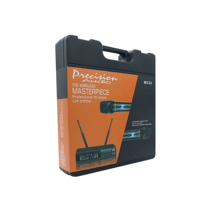 Precision Audio MIC 23 Twin Channel UHF Wireless Microphone System Handheld Bodypack - Image 2