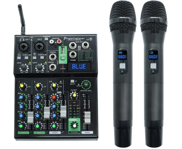 P Audio M4 - 4 Channel Bluetooth Mixer + Dual Wireless Microphones